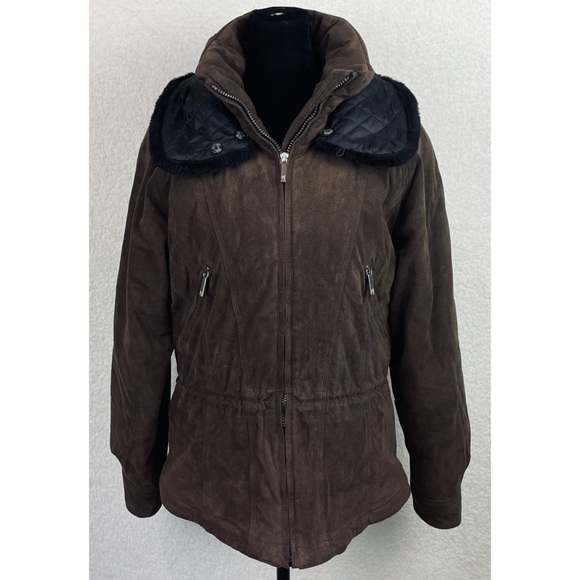 (VTG) METROPOLIS • Brown/Black Suede Fur Trim Jacket - Picture 11 of 16